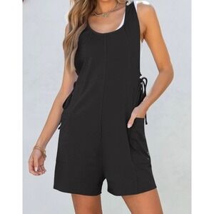 ANRABESS Black Sleeveless Shortalls Pockets Drawstring Waist SMALL Romper